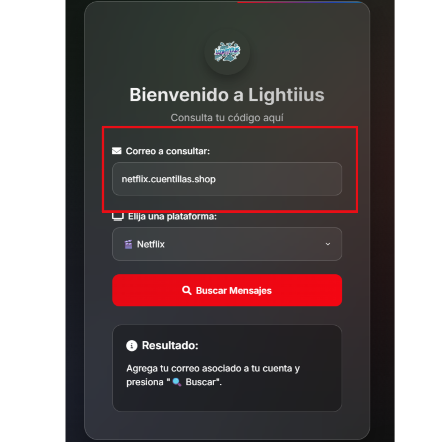 Página de validación con el correo pegado